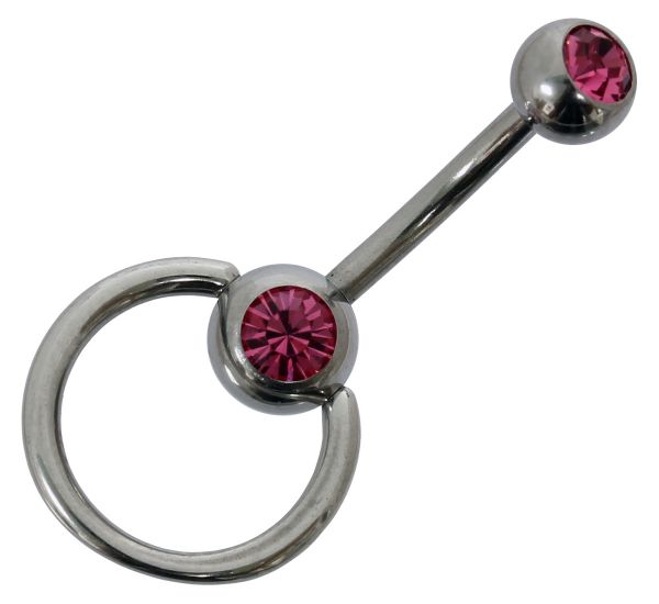 RESTPOSTEN - Bauchnabelpiercing SLAVE RING aus Chirurgenstahl mit 2 Kristallen in rosa Navel Piercin