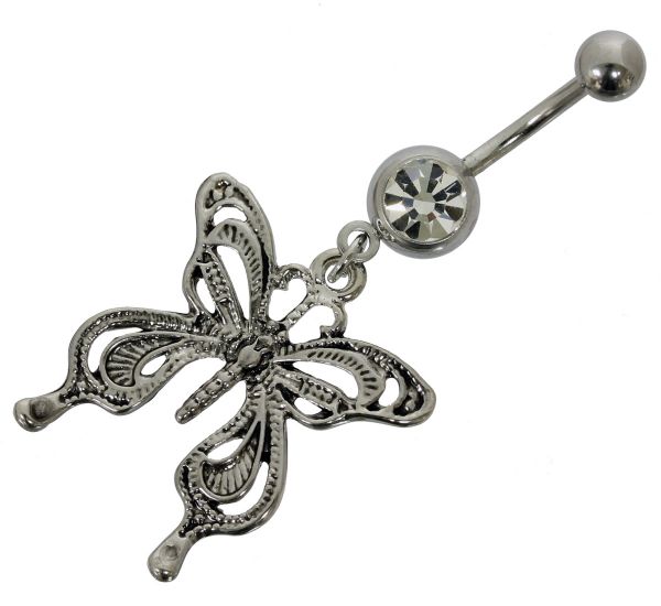 RESTPOSTEN - Bauchnabelpiercing SCHMETTERLING aus Chirurgenstahl mit klarem Kristall Navel Piercing