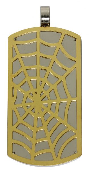 Halskette SPIDER WEB Dog Tag Gold IP Edelstahl Anhänger 5,3 cm Spinnennetz Schmuck