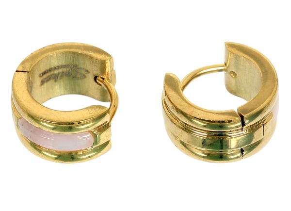 1 Paar Ohrringe SHELL INLAY aus Chirurgenstahl - Creolen in gold für normale Ohrlöcher