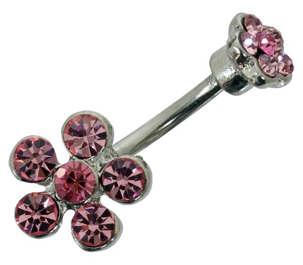 RESTPOSTEN - Bauchnabelpiercing BLUME aus Chirurgenstahl rosa Kristalle Navel Piercing Bauchnabel