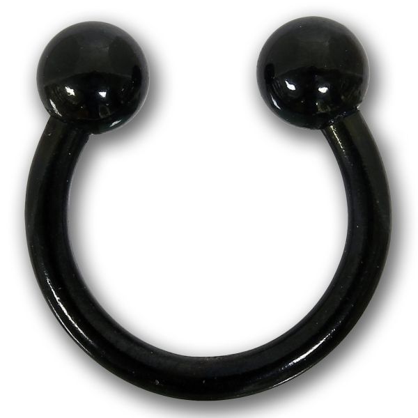 Hufeisen 1,6 mm aus schwarzem Chirurgenstahl mit Kugeln Horseshoe Piercing Brustwarze