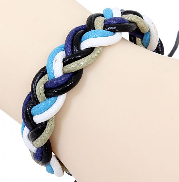 Armband aus Leder in blau-weiß mit gleitendem Knotenverschluß Lederarmband
