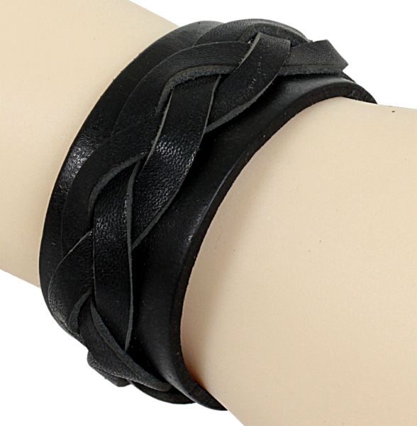 Armband aus geflochtenem Leder in schwarz mit Druckknöpfen Lederarmband