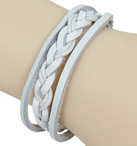 Armband aus geflochtenem Leder in weiß mit Knotenverschluß Lederarmband