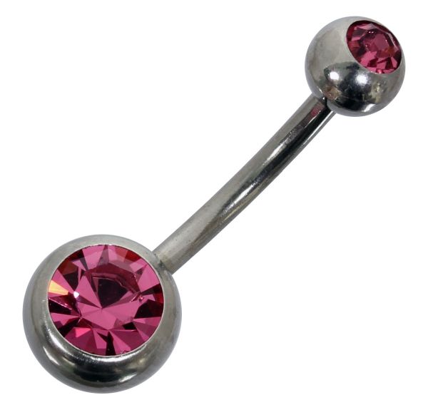 Bauchnabelpiercing aus Chirurgenstahl mit 2 Kristallen in rosa Navel Piercing Bauchnabel
