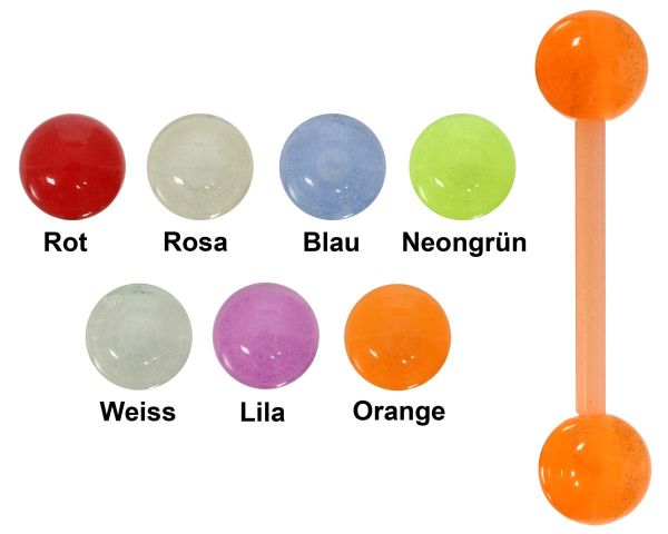Hantel - Straight Barbell GLOW IN THE DARK aus Acryl in verschiedenen Farben Zungenpiercing