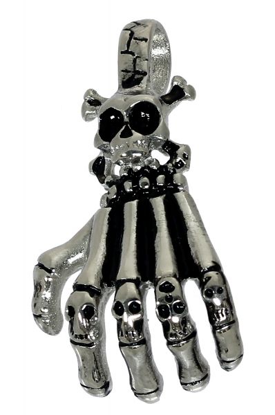 Halskette SKELETTHAND Edelstahl Anhänger 3,6 cm Skeleton Hand hochglanzpoliert Schmuck