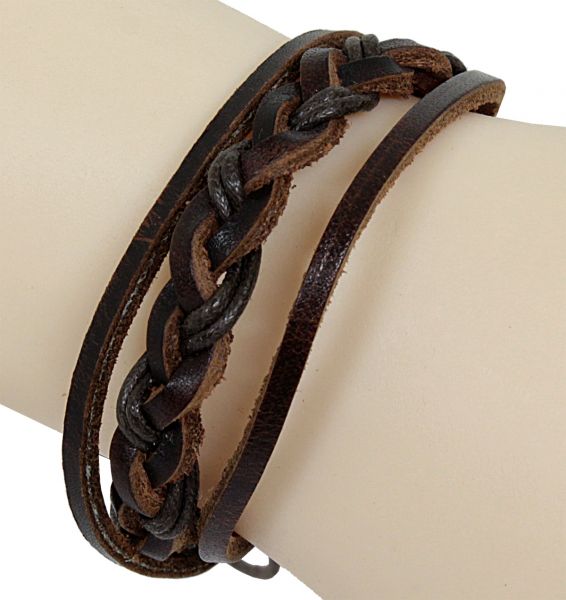 Armband aus geflochtenem Leder in braun mit Knotenverschluß Lederarmband