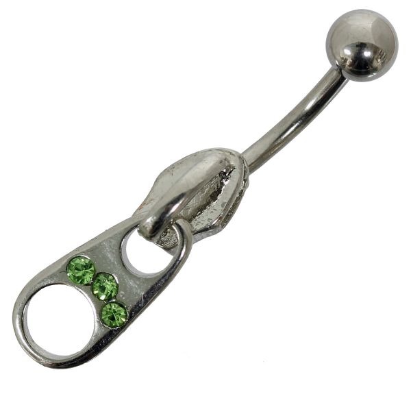 Bauchnabelpiercing REIßVERSCHLUß aus Chirurgenstahl mit grünen Kristallen Navel Piercing Bauchnabel