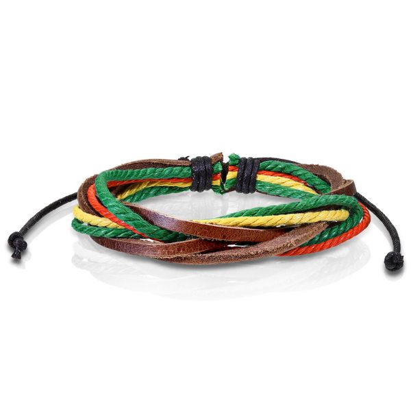 Armband aus Leder in bunt Rastafari mit gleitendem Knotenverschluß Lederarmband